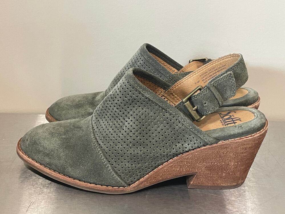 SOFFT Sabie Slingback Block Heel Green Sandals Suede Women's Size 8.5
